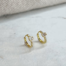 Load image into Gallery viewer, Tiny Gold Diamanté Baguette Hoops