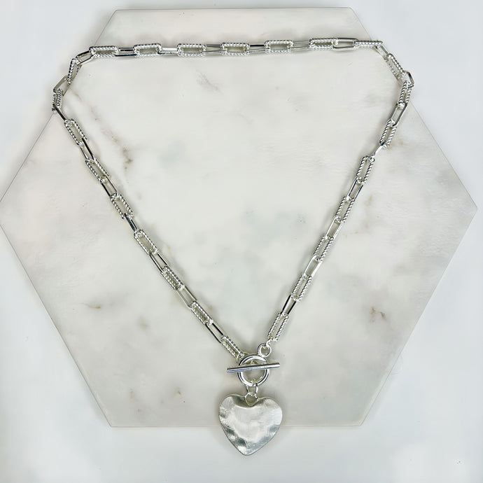 Silver Hammered Heart Chain Necklace