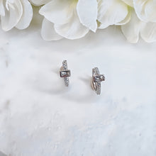 Load image into Gallery viewer, Tiny Silver Baguette Diamanté Hoops