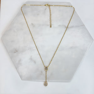 Gold Halo & Pear Drop Necklace