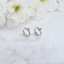 Load image into Gallery viewer, Tiny Silver Baguette Diamanté Hoops