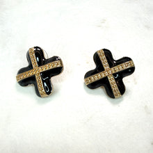Load image into Gallery viewer, Black &amp; Gold Enamel Cross Earrings