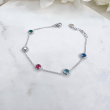 Load image into Gallery viewer, Silver Coloured Stones Station Bracelet
