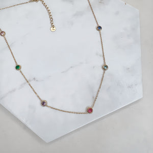 Gold Coloured Stones Station Necklace