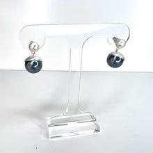 Load image into Gallery viewer, Matte Silver &amp; Grey Pearl Earrings