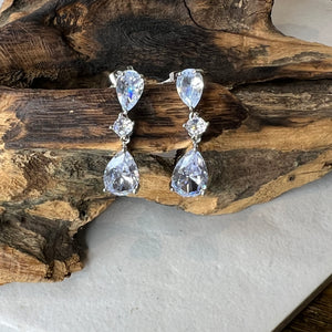 Triple Stone Drop Diamanté Earrings