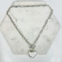 Load image into Gallery viewer, Silver Hammered Heart Chain Necklace