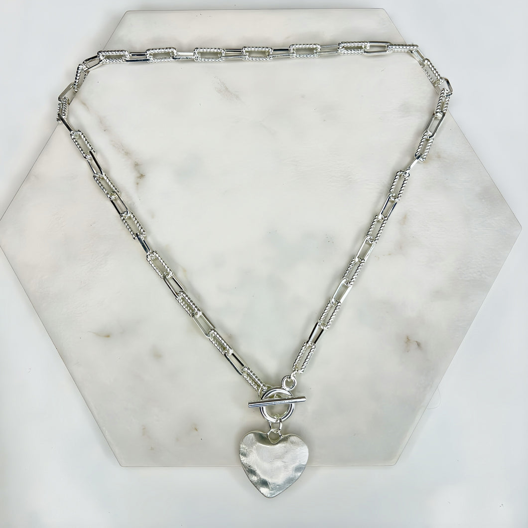 Silver Hammered Heart Chain Necklace