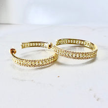 Load image into Gallery viewer, Gold Fretwork Hoops