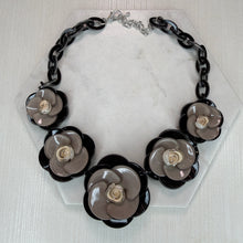 Load image into Gallery viewer, Black &amp; Taupe Flower Necklace