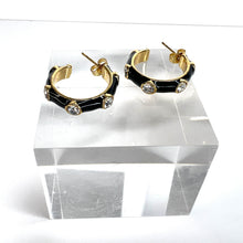 Load image into Gallery viewer, Black Studded Enamel Hoops