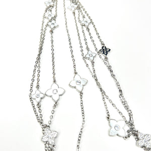 Extra Long Blossom Necklace in Silver & Pearl