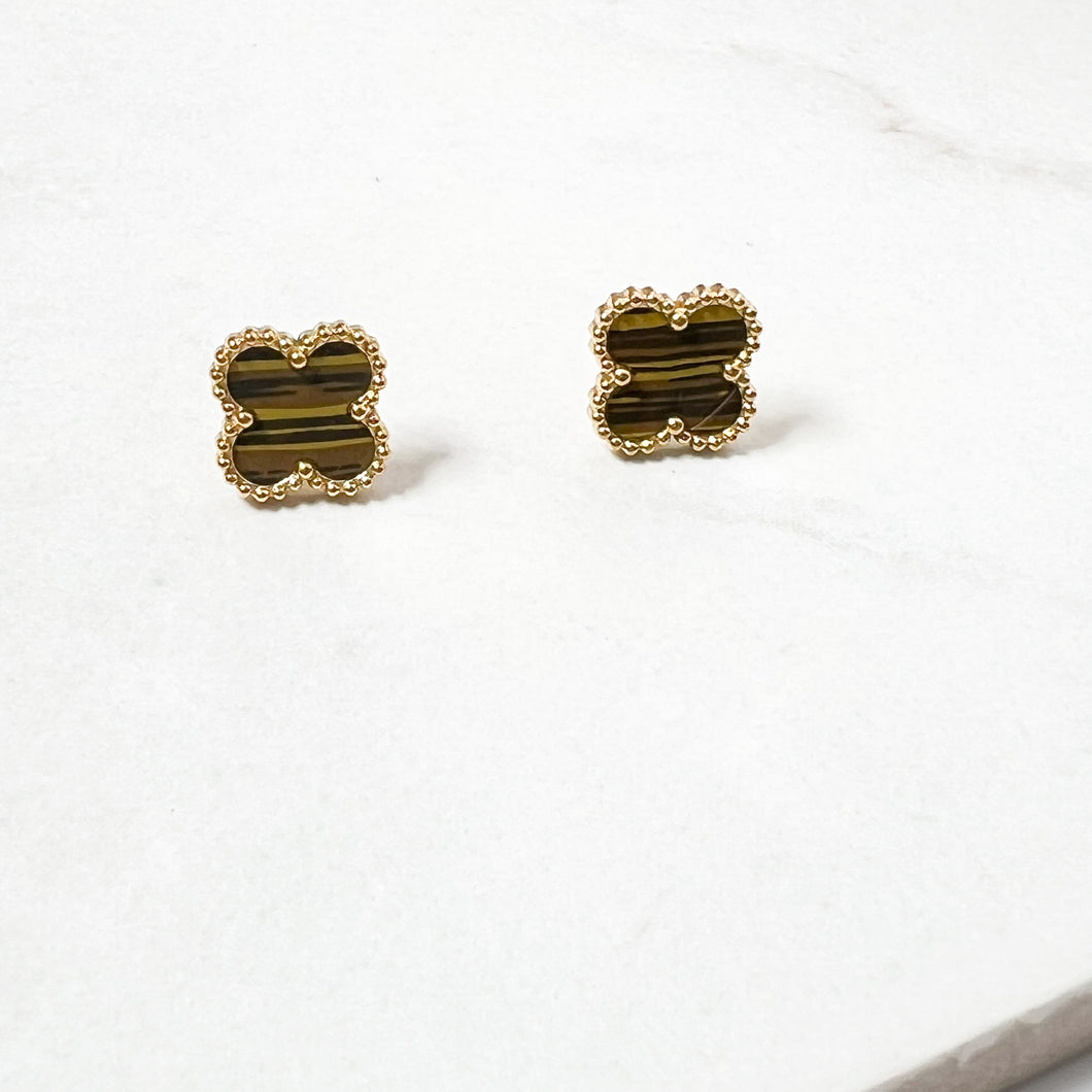 Tiger’s Eye Clover Stud Earrings