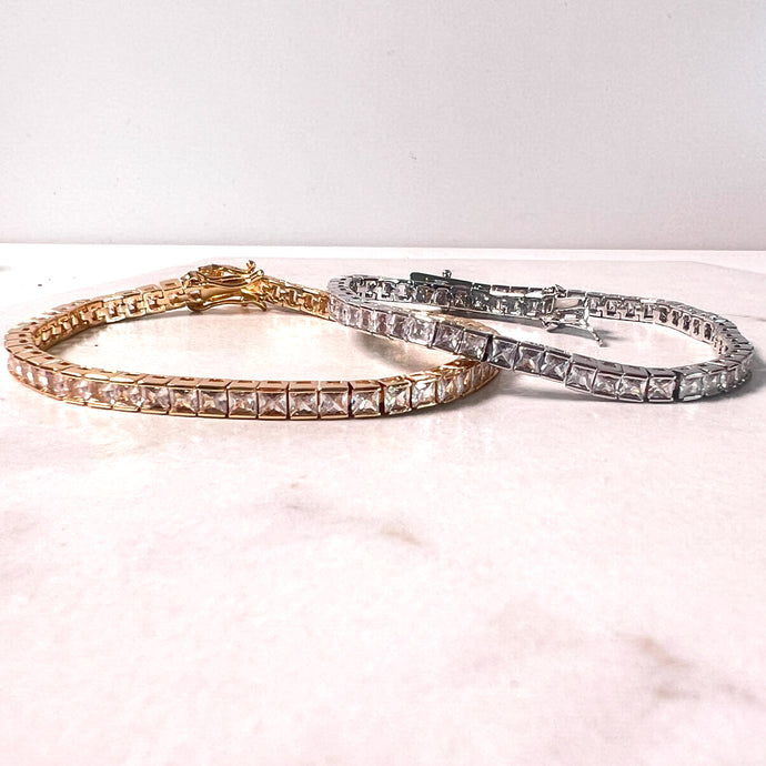 Square Cut Tennis Bracelet in 2 lengths