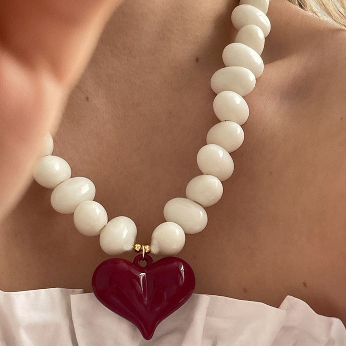 Acrylic Red Heart Necklace