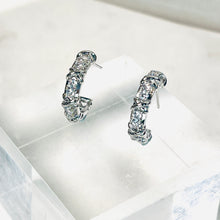 Load image into Gallery viewer, All Silver Diamanté Kiss Hoops