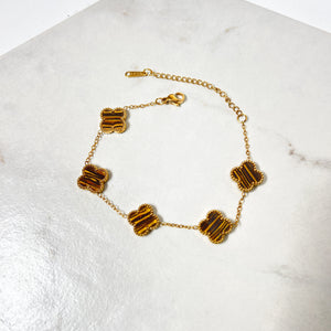 Gold Tiger Eye Clover Necklace