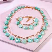 Load image into Gallery viewer, Green Stone Double Chain Bracelet