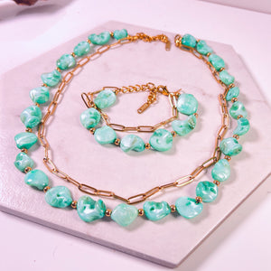 Green Stone Double Chain Bracelet