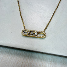 Load image into Gallery viewer, Gold Rectangular Diamanté Necklace.