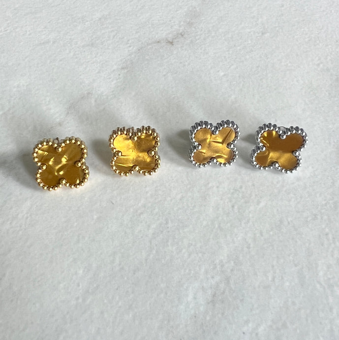Dappled Gold Clover Studs
