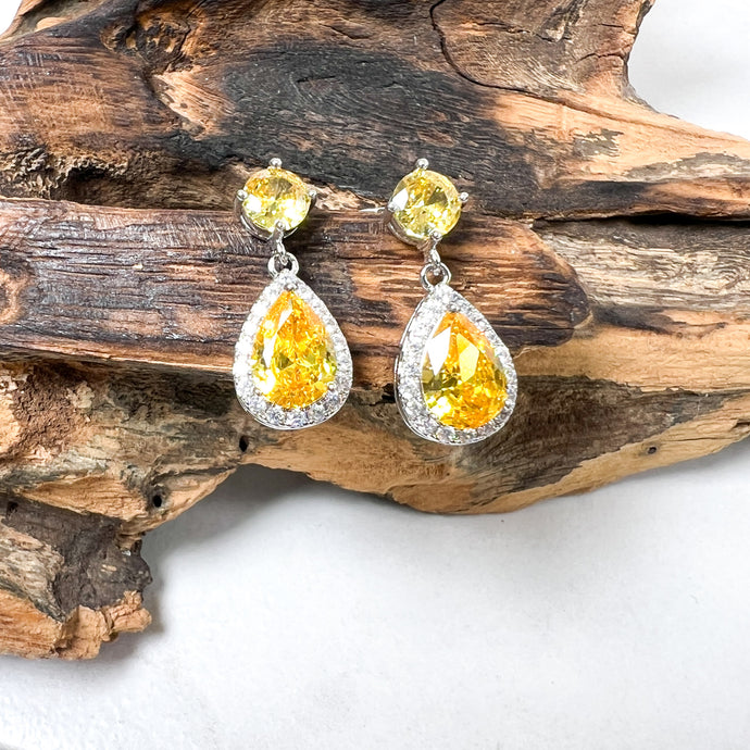Classic Yellow Diamanté Drop Earrings