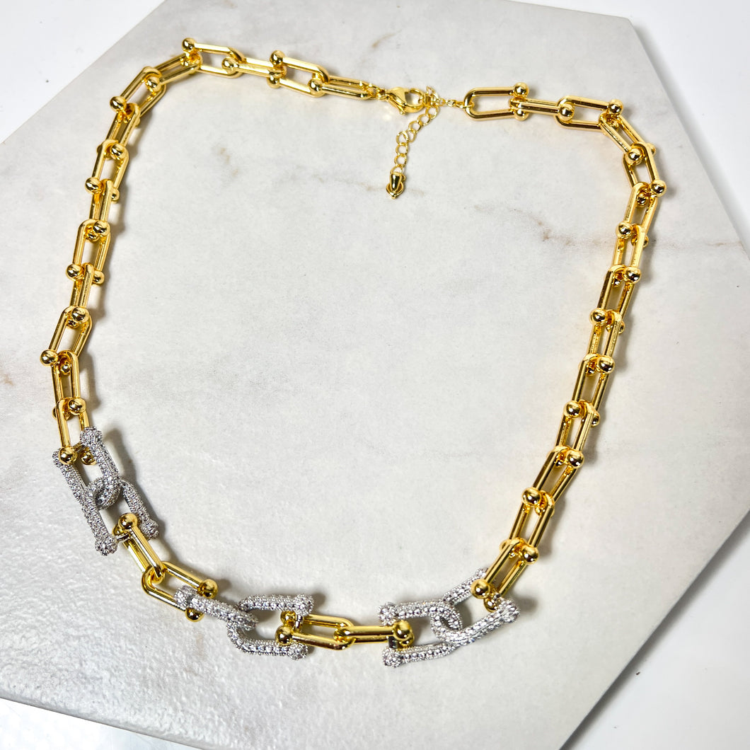 Diamanté Horseshoe Paperclip Necklace