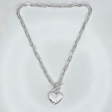 Load image into Gallery viewer, Silver Hammered Heart Chain Necklace