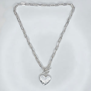 Silver Hammered Heart Chain Necklace