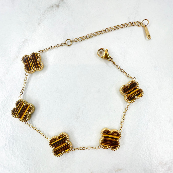 Gold Tiger Eye Clover Bracelet