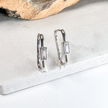 Load image into Gallery viewer, Rectangular Silver Earrings With Baguette Detail