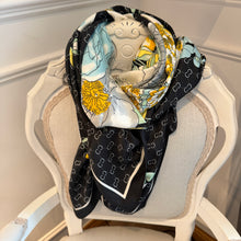 Load image into Gallery viewer, Large Silky Black Floral Scarf