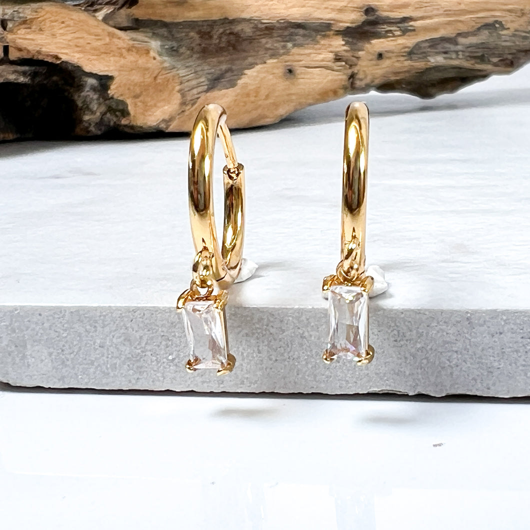 Gold Hoop With Clear Drop