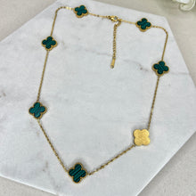 Load image into Gallery viewer, Dark Green Gold Clover Necklace