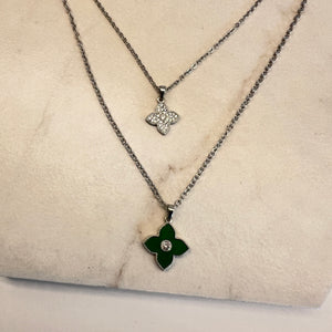 Green & Silver Double Blossom Necklace