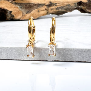 Gold Hoop With Clear Drop