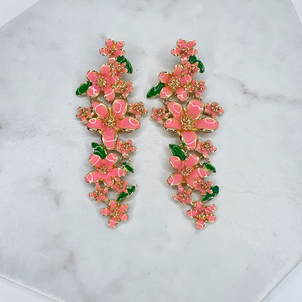 Pink Enamel Flower Earrings