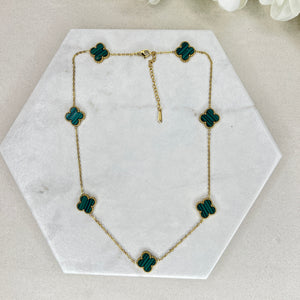 Dark Green Gold Clover Necklace