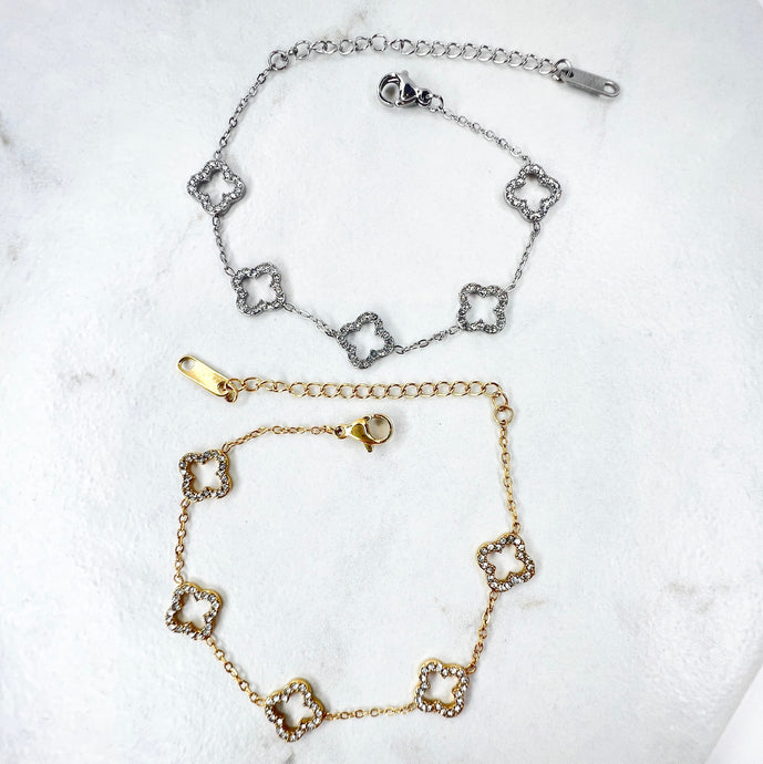 Open Diamanté Clover Bracelet