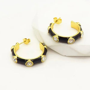 Black Studded Enamel Hoops