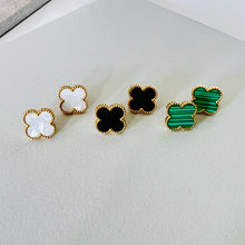 Load image into Gallery viewer, Crimped Edge Clover Studs in Pearl, Red, Blue,Green &amp; Black