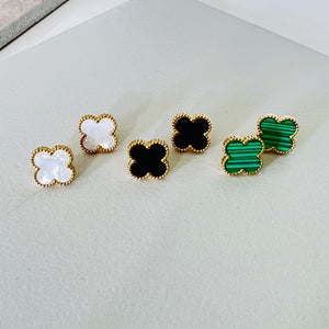 Crimped Edge Clover Studs in Pearl, Red, Blue,Green & Black