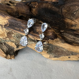 Triple Stone Drop Diamanté Earrings