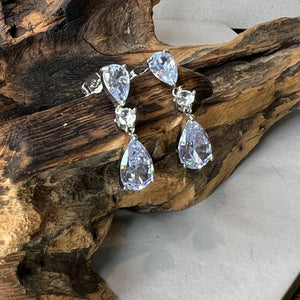 Double Stone Drop Diamanté Earrings