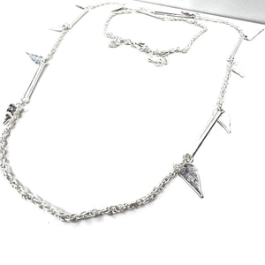 Versatile Long Silver Elongated Hearts Necklace