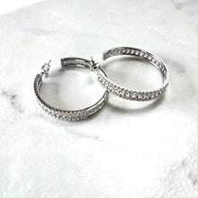 Load image into Gallery viewer, Silver Fretwork Hoops