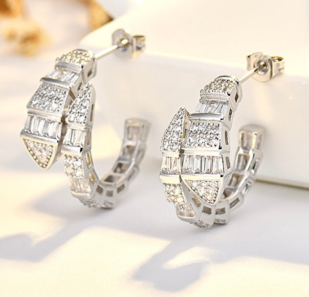 Silver Diamanté Snake Hoops