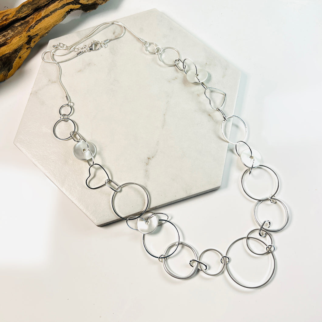 Long Silver Circles Necklace