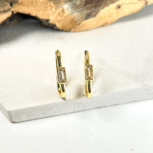 Load image into Gallery viewer, Rectangular Gold Earrings With Baguette Detail
