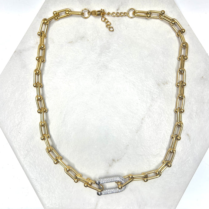 Gold Diamanté Paperclip Necklace